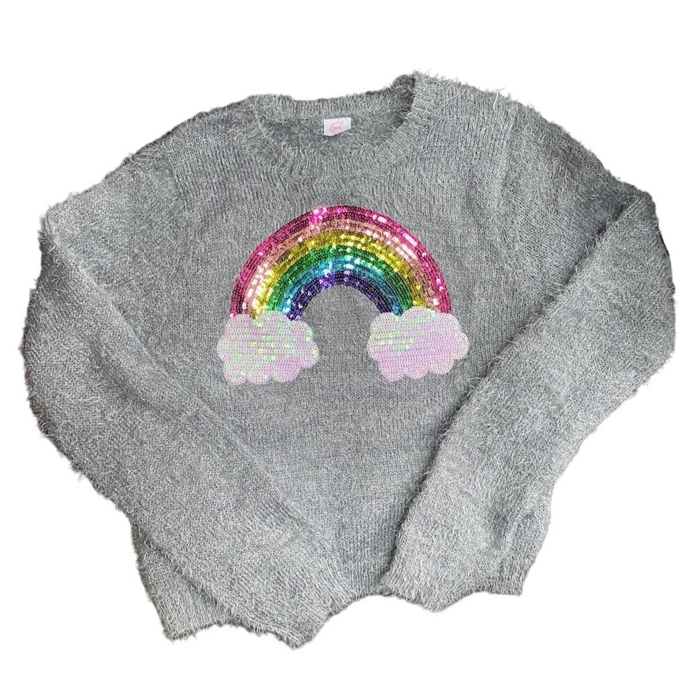 Heather Gray Sequin Rainbow Super Soft Sweater Junior Size XXL WM 8